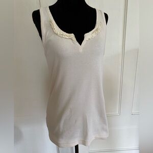 Buttermilk Cream Sleeveless Tank Top with Ruffle Detail. Size Medium
